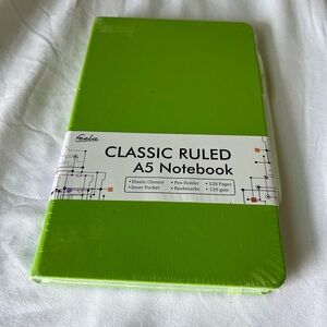 Feela Hardcover Classic Ruled A5 Notebook - Unopened | Includes Pen | Lime Green